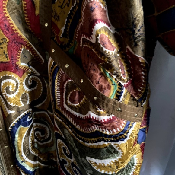 Women's Mureli Vintage Silk Print Studded Bomber Jacket Size Small - Picture 5 of 6